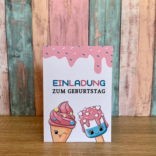 Einladungskarte als Klappkarte für Kindergeburtstag | Motiv Eis/Sommer - MundS Design Shop