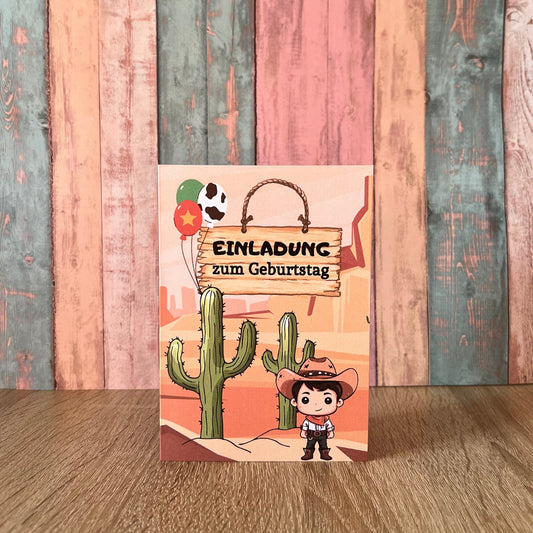 Einladungskarte als Klappkarte für Kindergeburtstag | Motiv Cowboy - MundS Design Shop