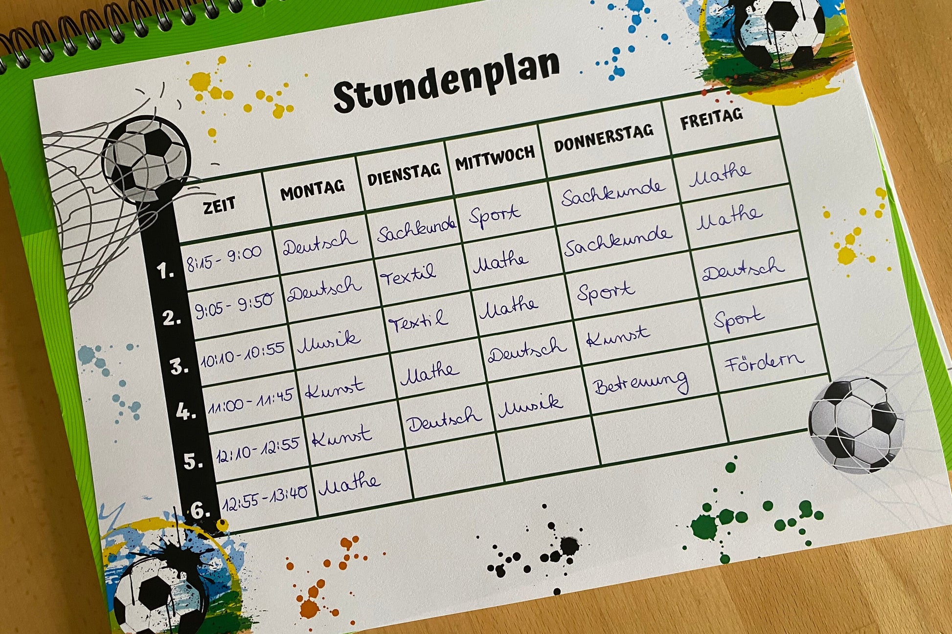 Stundenplan "Fussball" für die Grundschule/Einschulung zum selber Ausdrucken - MundS Design Shop