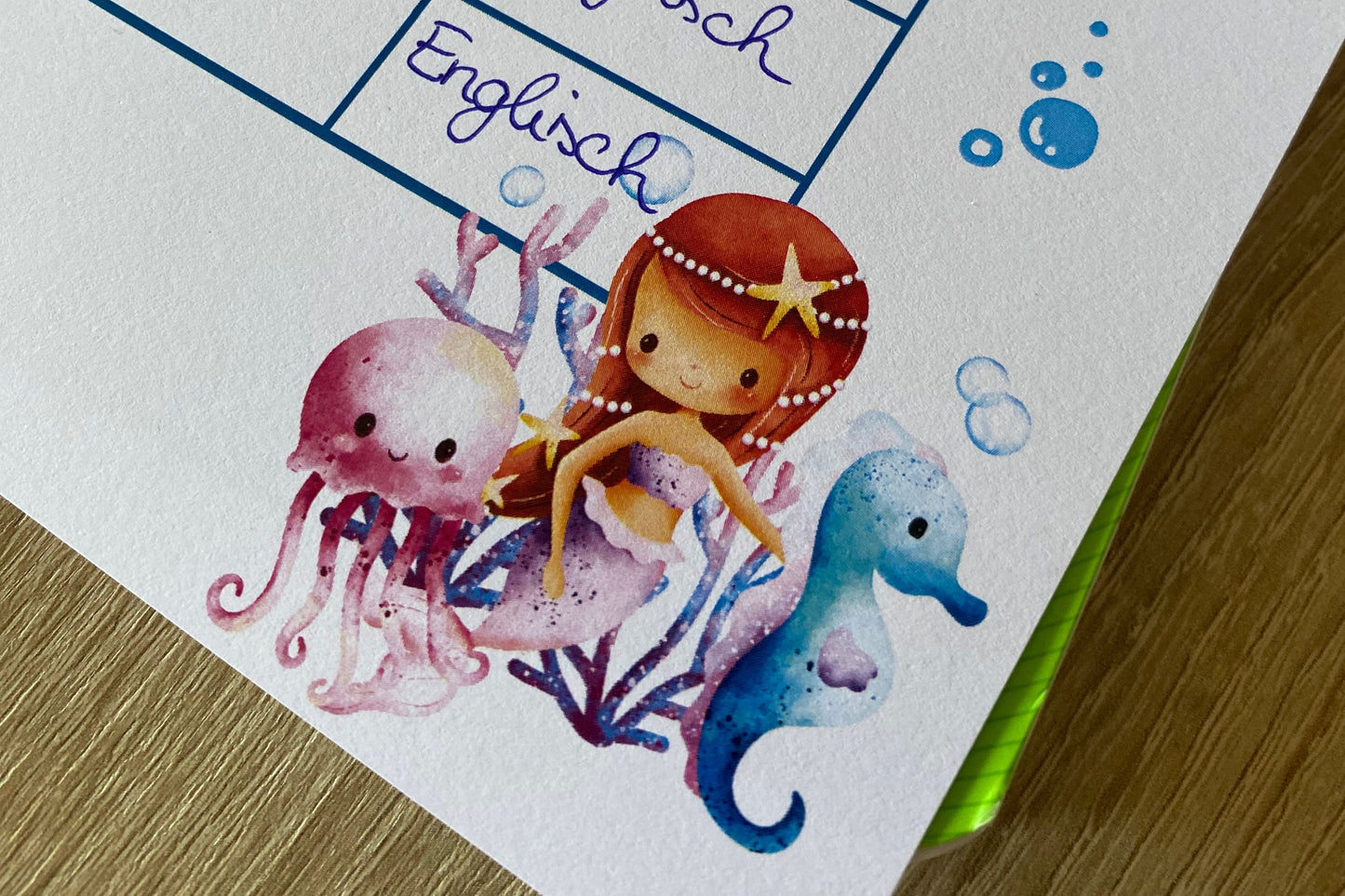 Stundenplan "Meerjungfrau/Mermaid" für Mädchen für die Grundschule/Einschulung zum selber Ausdrucken - MundS Design Shop
