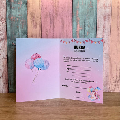 Einladungskarte als Klappkarte für Mädchen-Kindergeburtstag | Motiv Einhorn - MundS Design Shop
