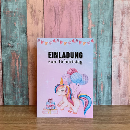 Einladungskarte als Klappkarte für Mädchen-Kindergeburtstag | Motiv Einhorn - MundS Design Shop