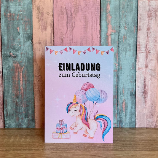Einladungskarte als Klappkarte für Mädchen-Kindergeburtstag | Motiv Einhorn - MundS Design Shop