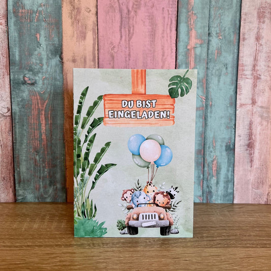 Einladungskarte als Klappkarte für Kindergeburtstag | Motiv Safari/Tiere - MundS Design Shop