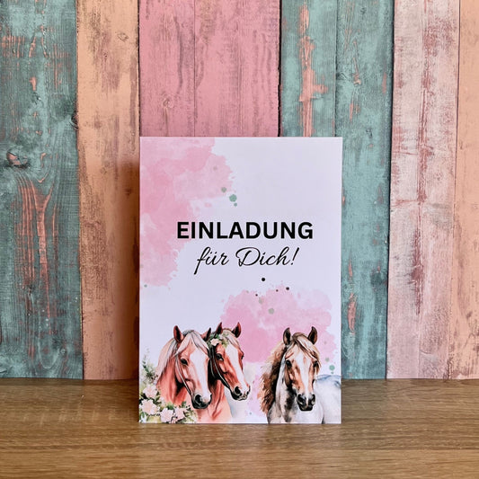 Einladungskarte als Klappkarte für Mädchen-Kindergeburtstag | Motiv Pferde - MundS Design Shop