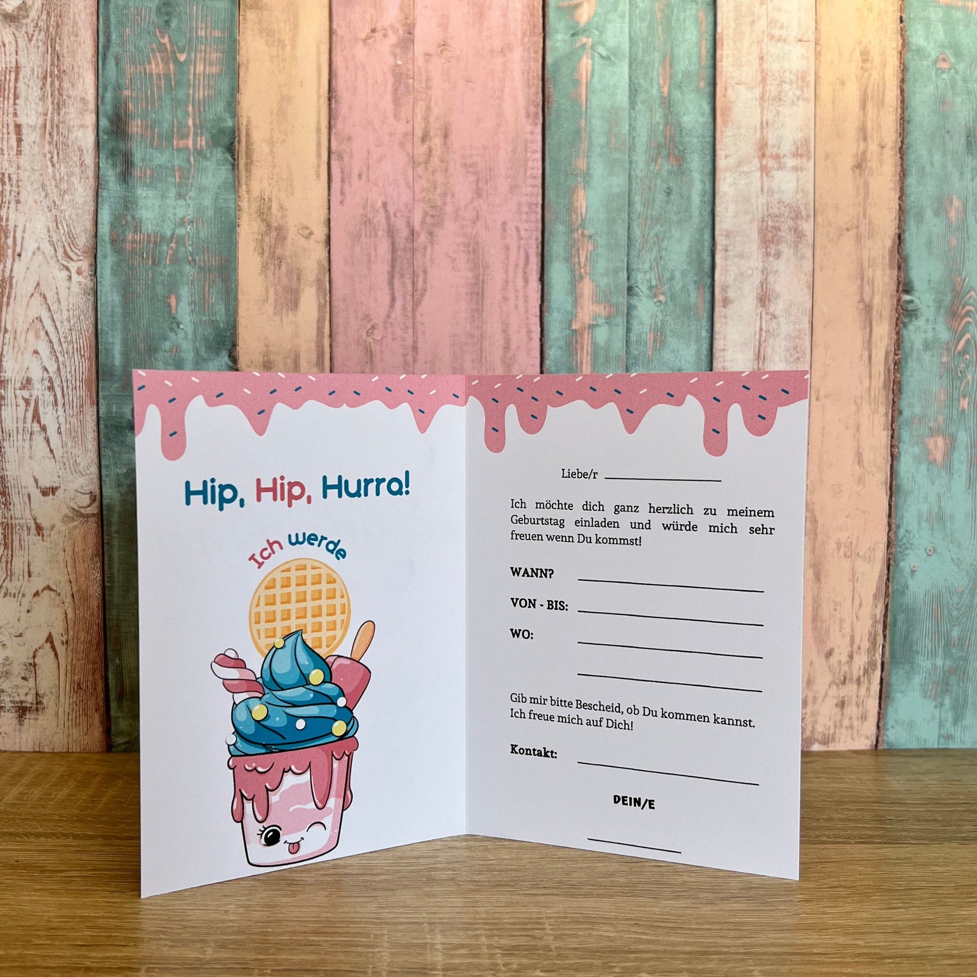 Einladungskarte als Klappkarte für Kindergeburtstag | Motiv Eis/Sommer - MundS Design Shop