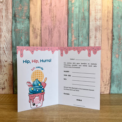 Einladungskarte als Klappkarte für Kindergeburtstag | Motiv Eis/Sommer - MundS Design Shop