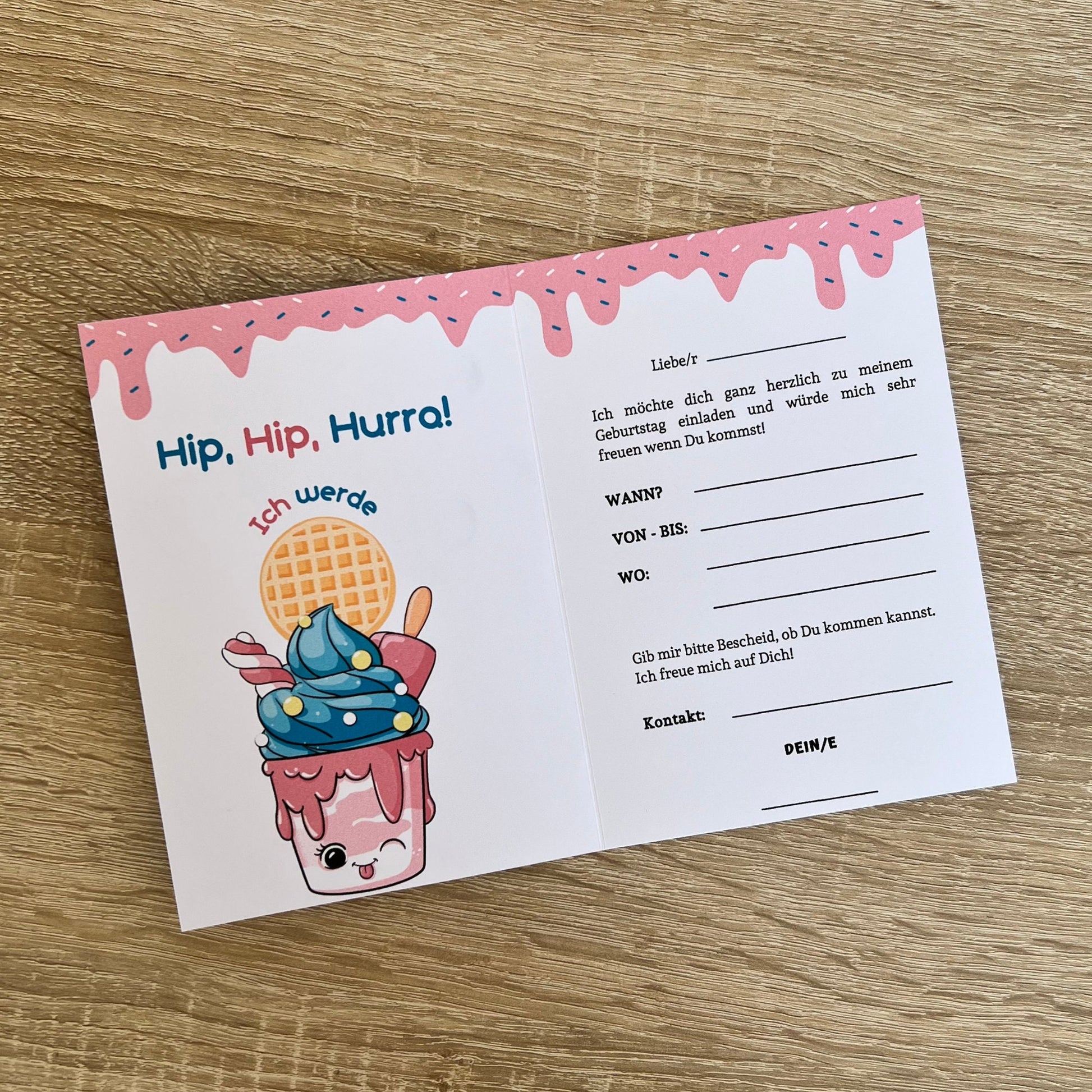 Einladungskarte als Klappkarte für Kindergeburtstag | Motiv Eis/Sommer - MundS Design Shop
