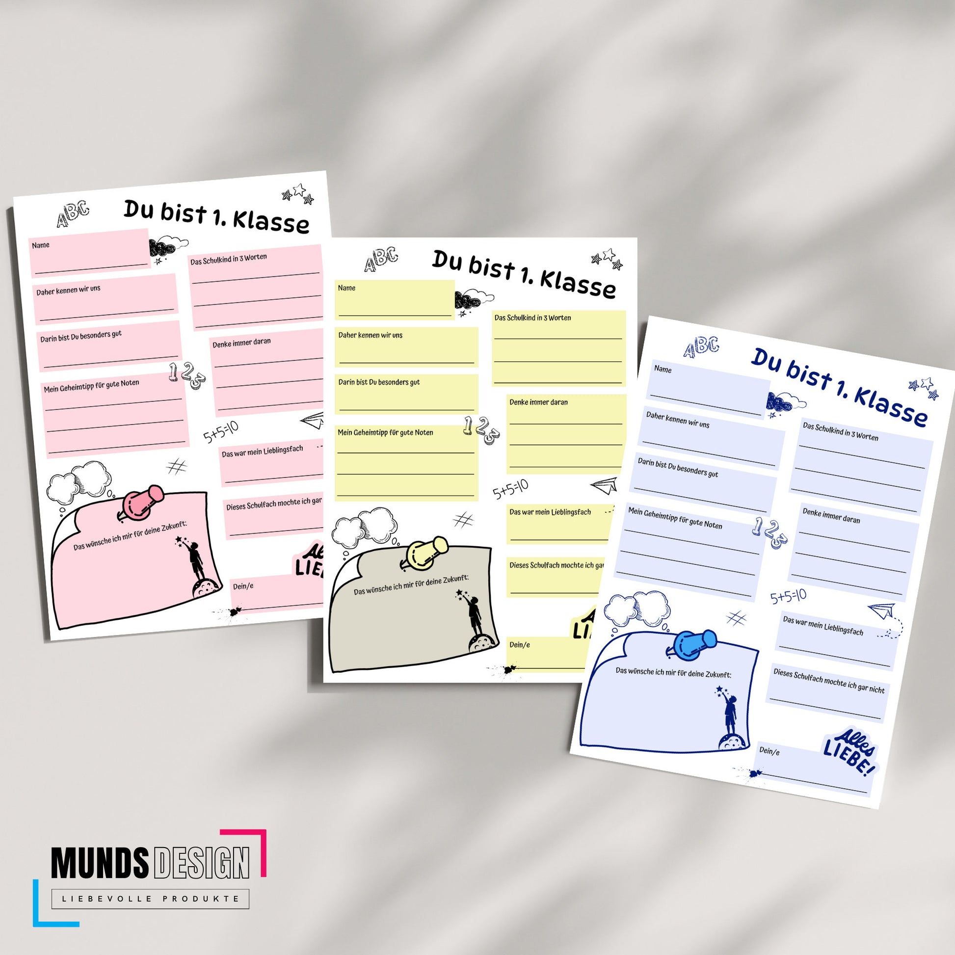 Gästebuchkarten für die Einschulung als Andenken / Erinnerungen - A5 (4 Farbvarianten) - MundS Design Shop