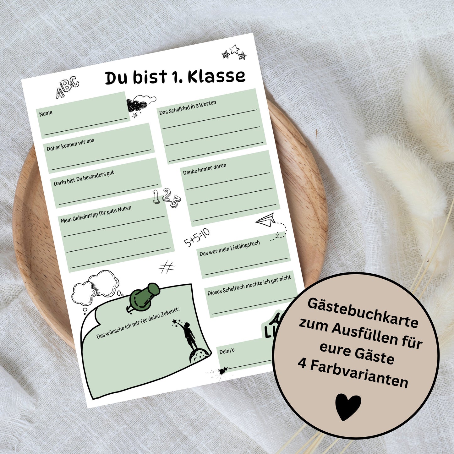 Gästebuchkarten für die Einschulung als Andenken / Erinnerungen - A5 (4 Farbvarianten) - MundS Design Shop
