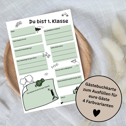 Gästebuchkarten für die Einschulung als Andenken / Erinnerungen - A5 (4 Farbvarianten) - MundS Design Shop