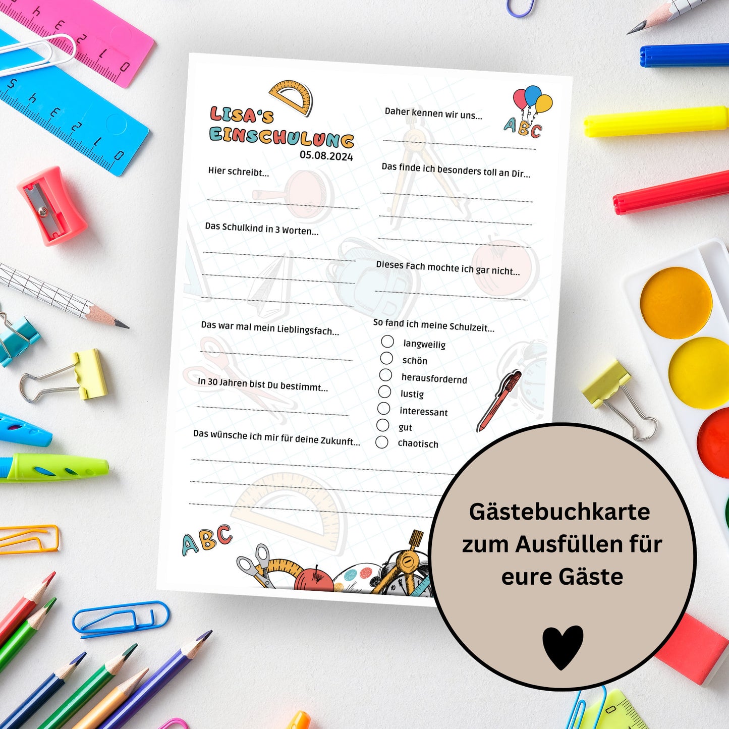 Gästebuchkarten für die Einschulung als Andenken / Erinnerungen - A5 - MundS Design Shop